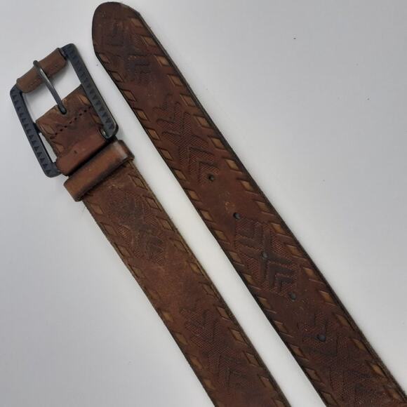 Lucky Brand Southwestern Pattern Machine Tooled Geometric Brown Leather Size 36 - Picture 5 of 13